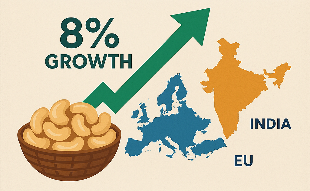 India Cashew Export to European Union Market Growth 2025